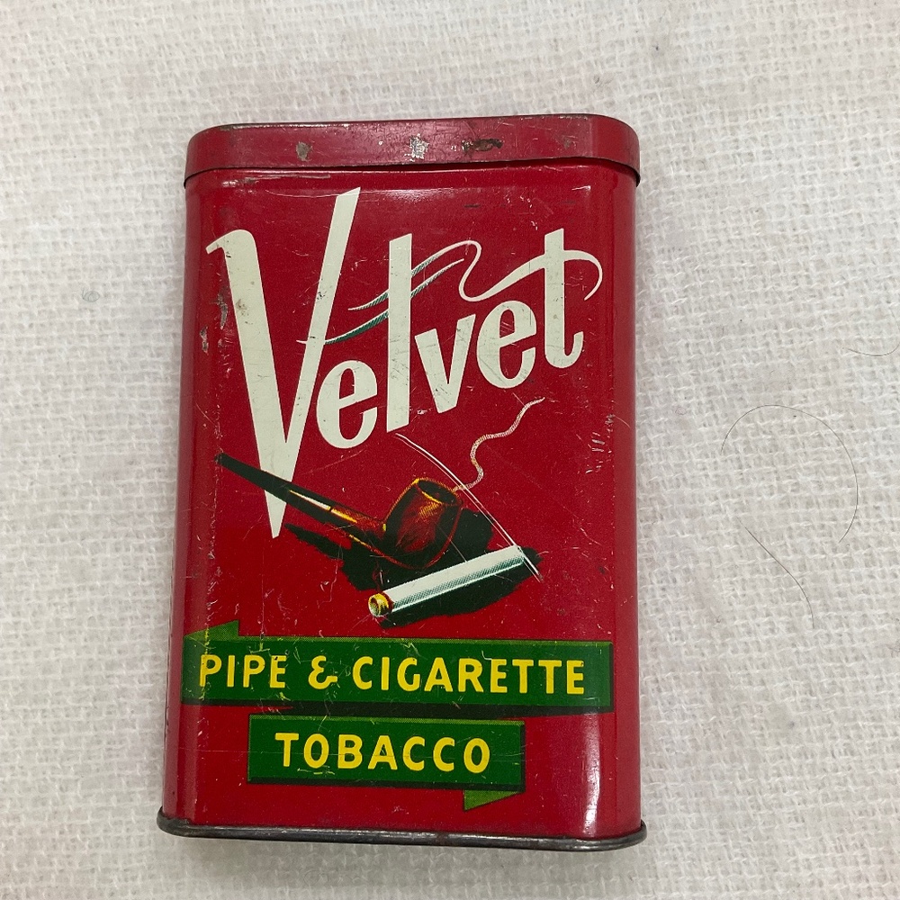 Vintage Velvet Pipe & Cigarette Tobacco Tin Collectible - Picture 1 of 11
